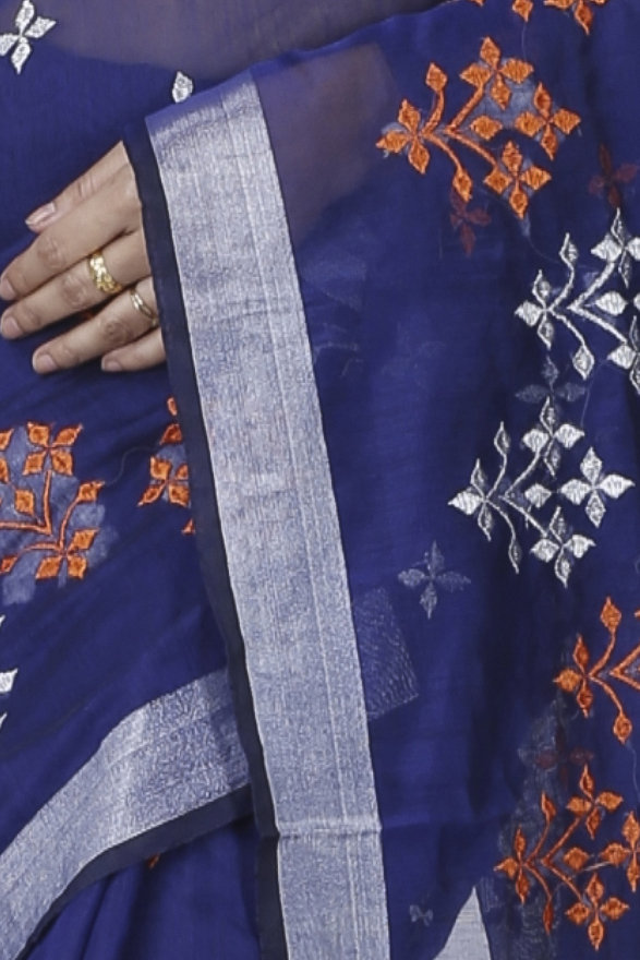 Naby Blue Blended Cotton Tamasi Hand Loom Saree (1210)